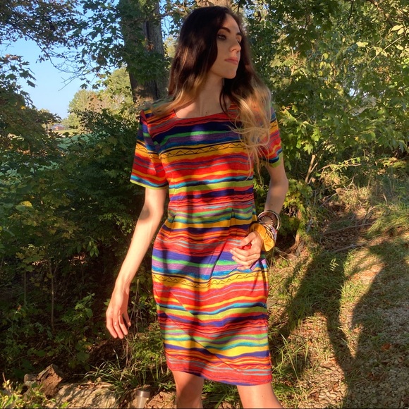 Vintage 80s Sag Harbor Rainbow Party Dress - Picture 12 of 14